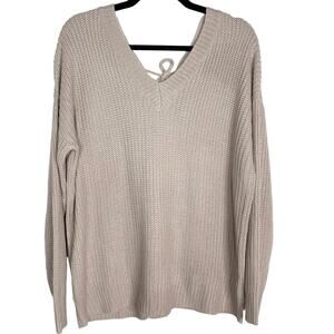 New Umgee Medium M Light Mauve Purple Lace Up Back V Neck Sweater Tunic Cotton